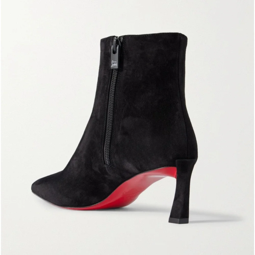 Christian Louboutin Condora Booty 55 Black Suede Pointed Ankle Heel Boot 37.5
